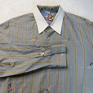 Robert Graham Men's Striped Button Down Shirt Embroidered Hula Figures‎ Size XL
